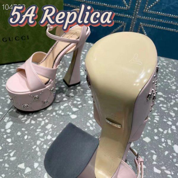 Replica Gucci Women GG Interlocking G Studs Sandal Pink Leather Spool High 15 Cm Heel 11