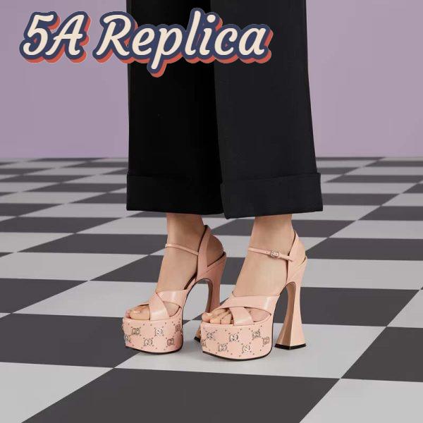 Replica Gucci Women GG Interlocking G Studs Sandal Pink Leather Spool High 15 Cm Heel 12
