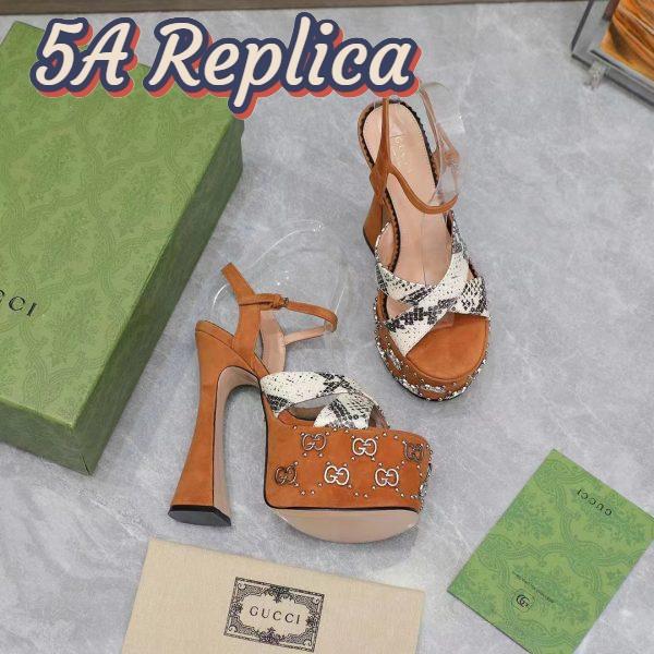 Replica Gucci Women GG Interlocking G Studs Sandal Python Print Leather Camel Suede 15 Cm Heel 3