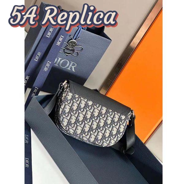 Replica Dior Unisex CD Saddle Pouch Strap Beige Black Oblique Jacquard Black Grained Calfskin 6