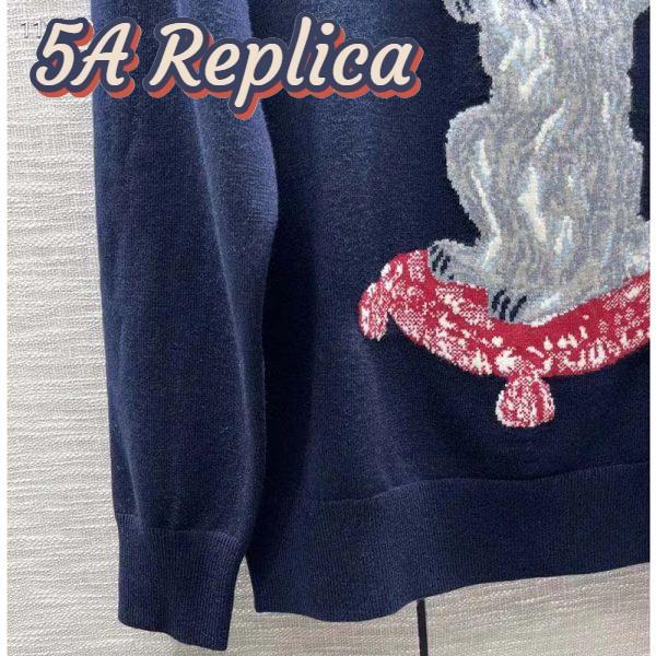 Replica Dior Women CD Bobby Sweater Navy Blue Cashmere Jacquard Ribbed Round Collar 7