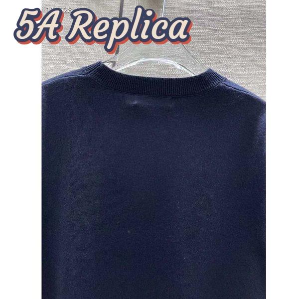 Replica Dior Women CD Bobby Sweater Navy Blue Cashmere Jacquard Ribbed Round Collar 9