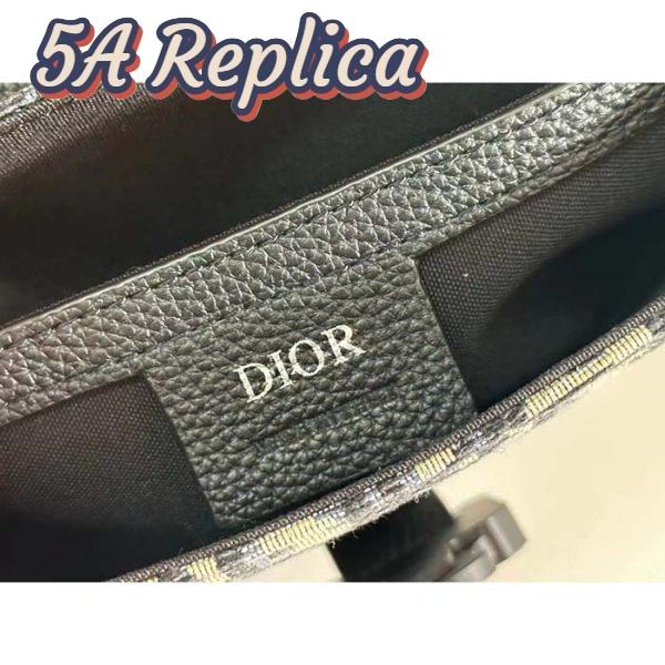Replica Dior Unisex CD Saddle Pouch Strap Beige Black Oblique Jacquard Black Grained Calfskin 11