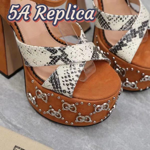 Replica Gucci Women GG Interlocking G Studs Sandal Python Print Leather Camel Suede 15 Cm Heel 10