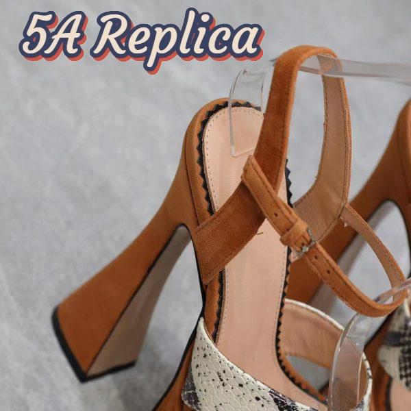 Replica Gucci Women GG Interlocking G Studs Sandal Python Print Leather Camel Suede 15 Cm Heel 11