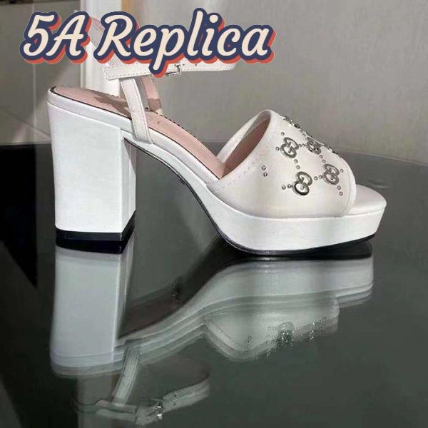 Replica Gucci Women GG Interlocking G Studs Sandal White Leather Mid 8 Cm Heel 3