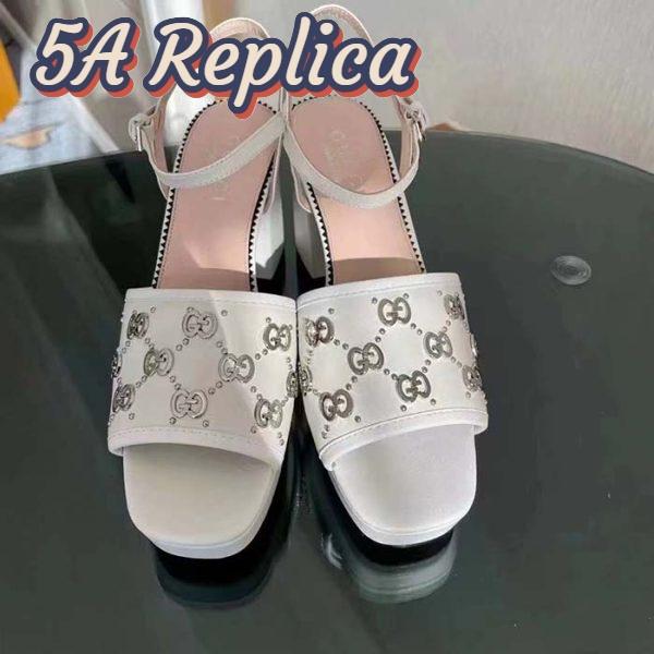 Replica Gucci Women GG Interlocking G Studs Sandal White Leather Mid 8 Cm Heel 6