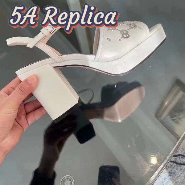 Replica Gucci Women GG Interlocking G Studs Sandal White Leather Mid 8 Cm Heel 7
