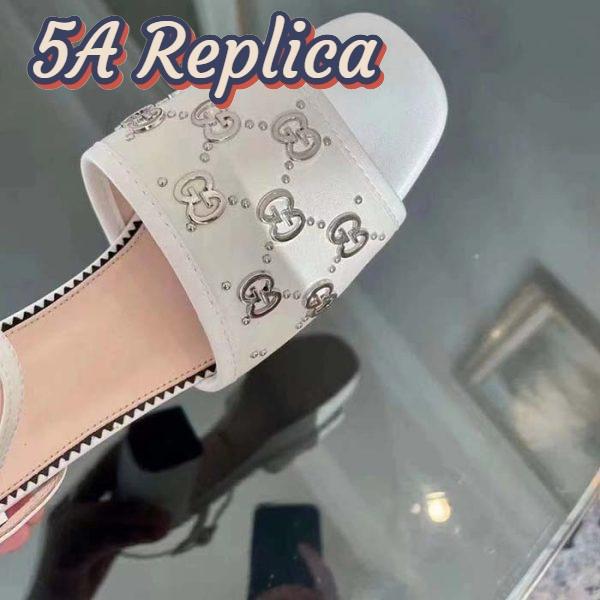 Replica Gucci Women GG Interlocking G Studs Sandal White Leather Mid 8 Cm Heel 9