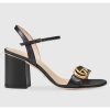 Replica Gucci Women GG Metallic Laminate Leather Mid-Heel Sandal Double G 8 Cm Heel 15