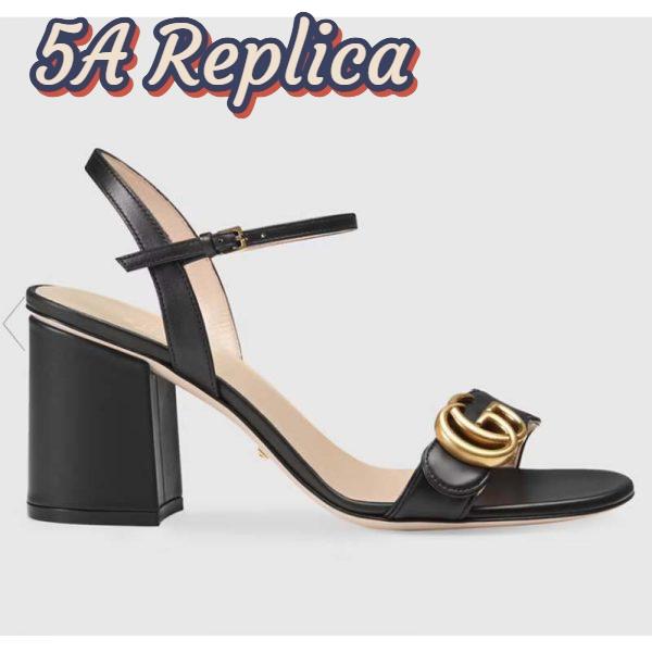 Replica Gucci Women GG Leather Mid-Heel Sandal Black Double G 8 Cm Heel