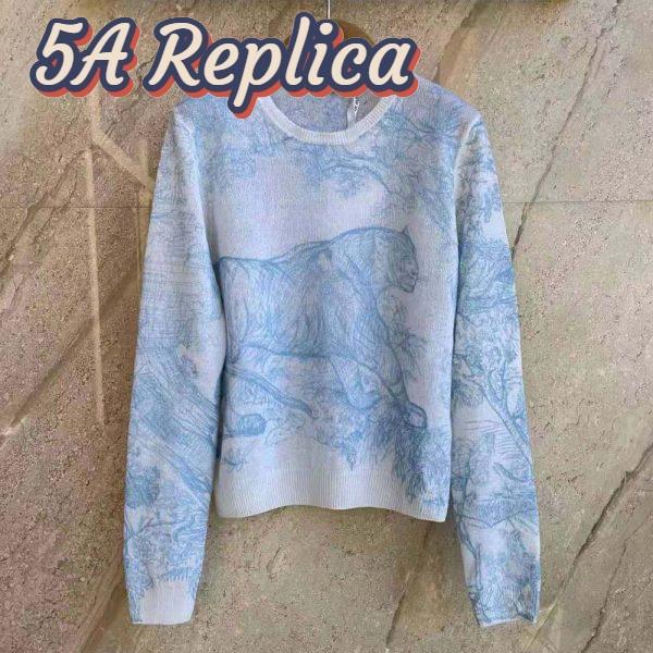 Replica Dior Women Chez Moi Embroidered Sweater Cornflower Blue Technical Cashmere Knit 3
