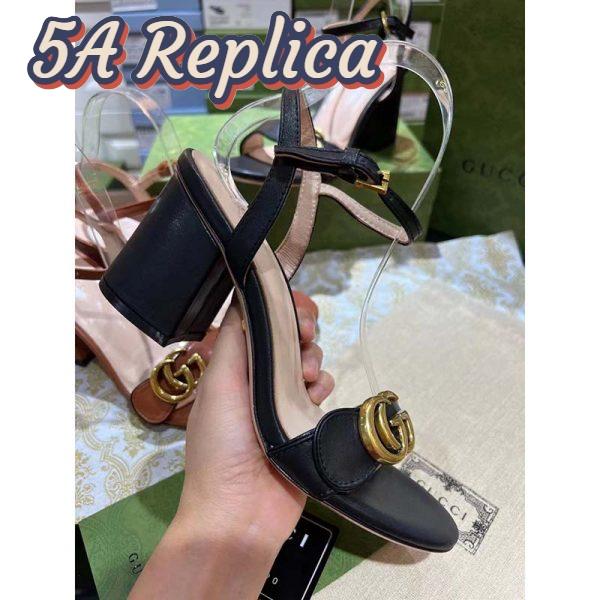 Replica Gucci Women GG Leather Mid-Heel Sandal Black Double G 8 Cm Heel 3