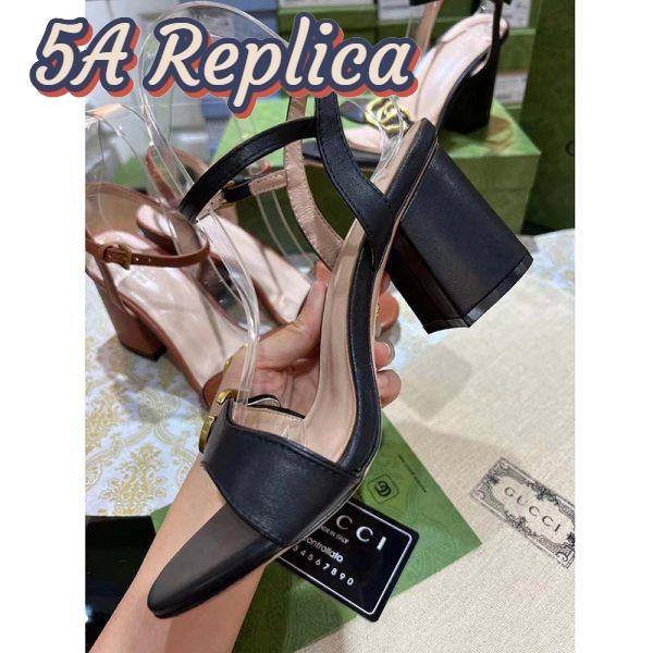 Replica Gucci Women GG Leather Mid-Heel Sandal Black Double G 8 Cm Heel 5