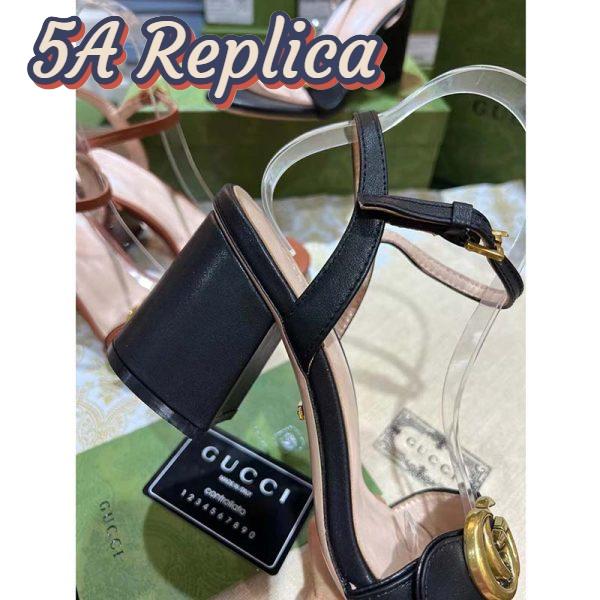 Replica Gucci Women GG Leather Mid-Heel Sandal Black Double G 8 Cm Heel 6