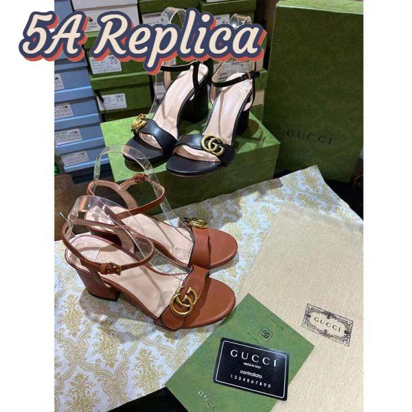 Replica Gucci Women GG Leather Mid-Heel Sandal Black Double G 8 Cm Heel 7