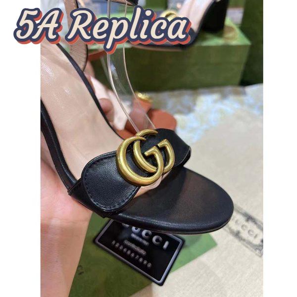 Replica Gucci Women GG Leather Mid-Heel Sandal Black Double G 8 Cm Heel 9