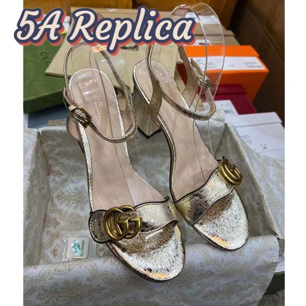 Replica Gucci Women GG Metallic Laminate Leather Mid-Heel Sandal Double G 8 Cm Heel 3