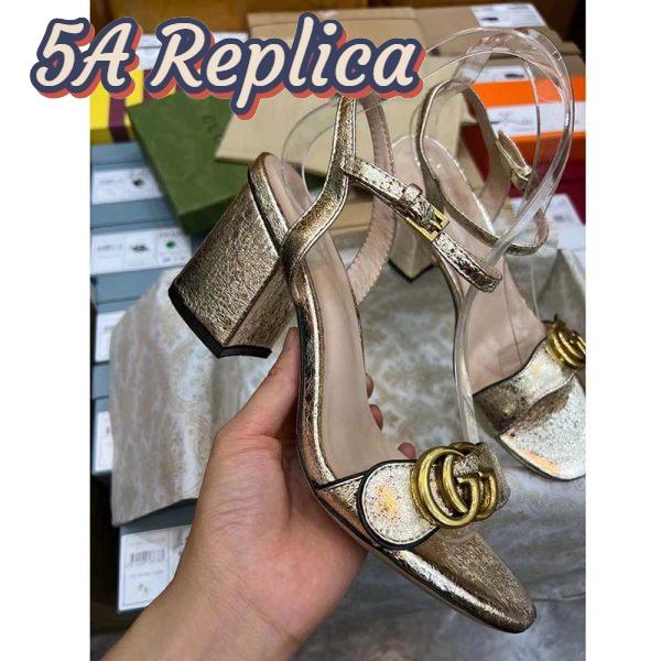 Replica Gucci Women GG Metallic Laminate Leather Mid-Heel Sandal Double G 8 Cm Heel 4