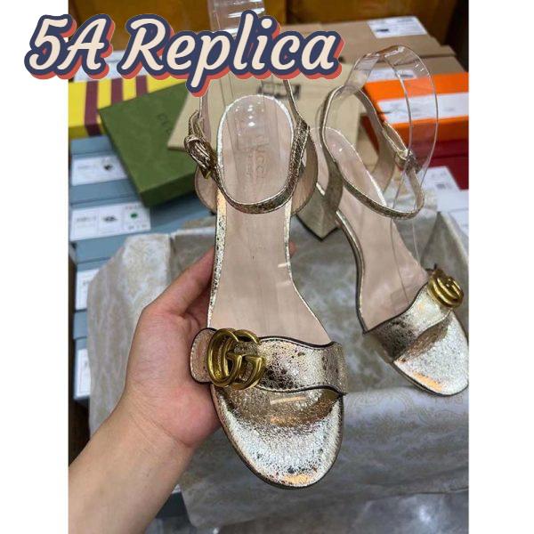 Replica Gucci Women GG Metallic Laminate Leather Mid-Heel Sandal Double G 8 Cm Heel 5
