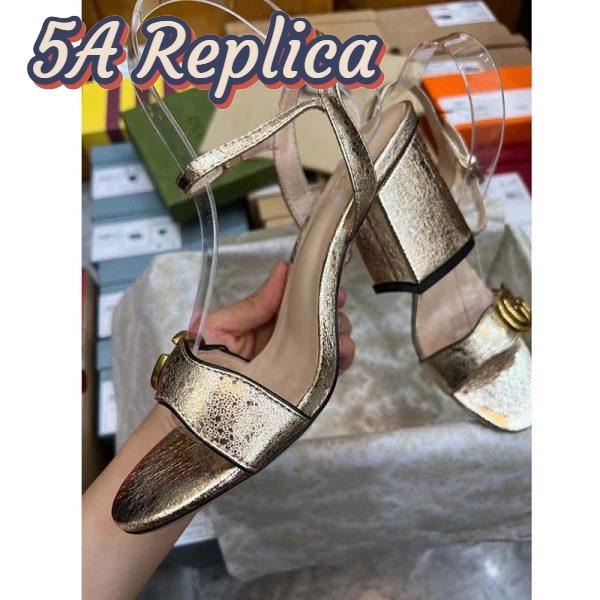 Replica Gucci Women GG Metallic Laminate Leather Mid-Heel Sandal Double G 8 Cm Heel 6