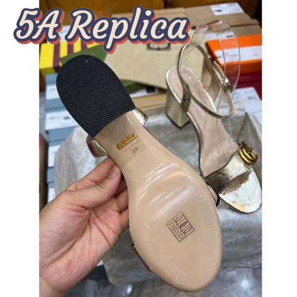 Replica Gucci Women GG Metallic Laminate Leather Mid-Heel Sandal Double G 8 Cm Heel 7