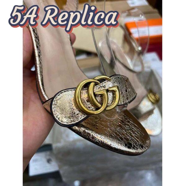 Replica Gucci Women GG Metallic Laminate Leather Mid-Heel Sandal Double G 8 Cm Heel 8