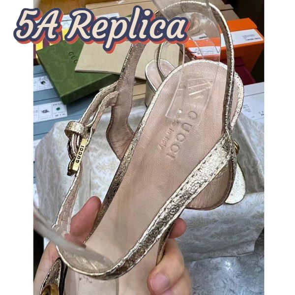 Replica Gucci Women GG Metallic Laminate Leather Mid-Heel Sandal Double G 8 Cm Heel 10