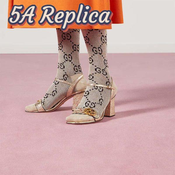 Replica Gucci Women GG Metallic Laminate Leather Mid-Heel Sandal Double G 8 Cm Heel 11