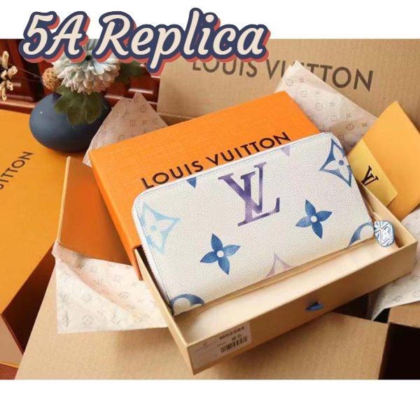 Replica Louis Vuitton LV Unisex Zippy Wallet Blue Monogram Coated Canvas Zip Closure 5