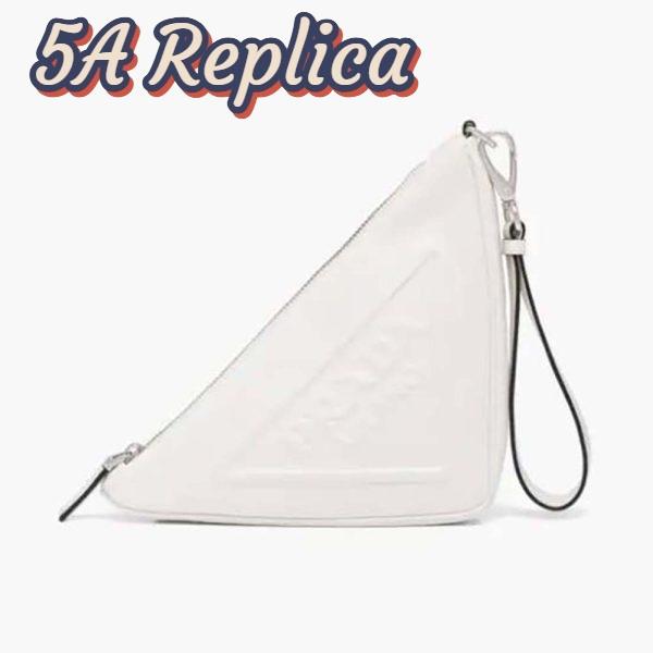 Replica Prada Women Leather Triangle Leather Pouch-White 2