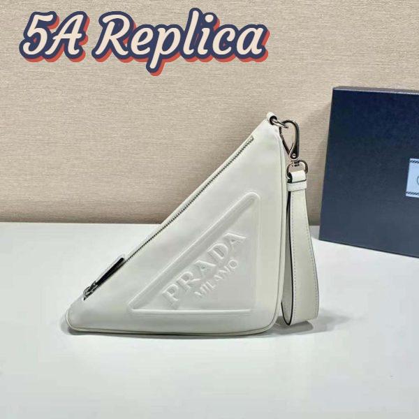 Replica Prada Women Leather Triangle Leather Pouch-White 3