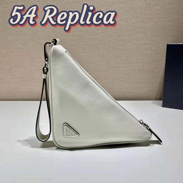 Replica Prada Women Leather Triangle Leather Pouch-White 4