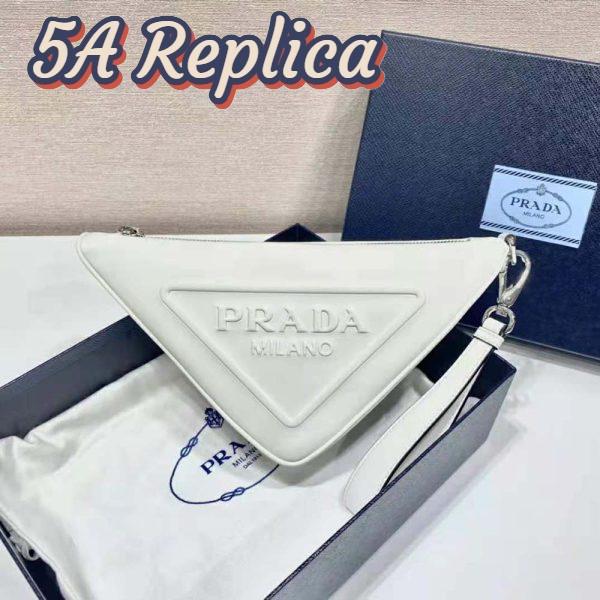 Replica Prada Women Leather Triangle Leather Pouch-White 6