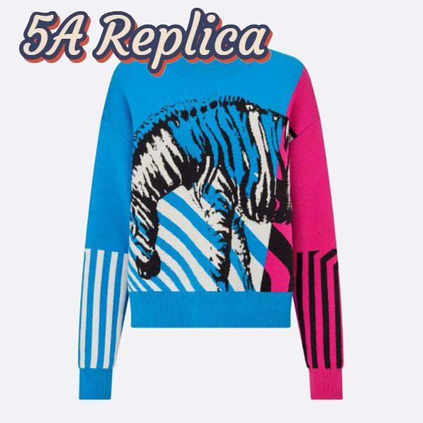 Replica Dior Women Sweater Bright Blue and Pink D-Jungle Pop Double-Sided Technical Cashmere