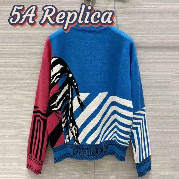 Replica Dior Women Sweater Bright Blue and Pink D-Jungle Pop Double-Sided Technical Cashmere 4