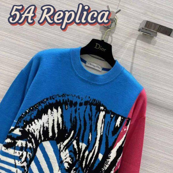 Replica Dior Women Sweater Bright Blue and Pink D-Jungle Pop Double-Sided Technical Cashmere 5
