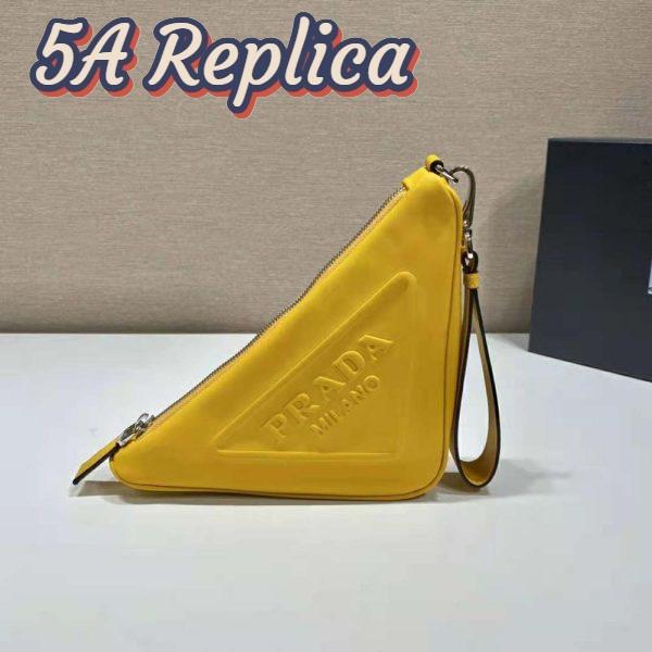 Replica Prada Women Leather Triangle Leather Pouch-Yellow 3