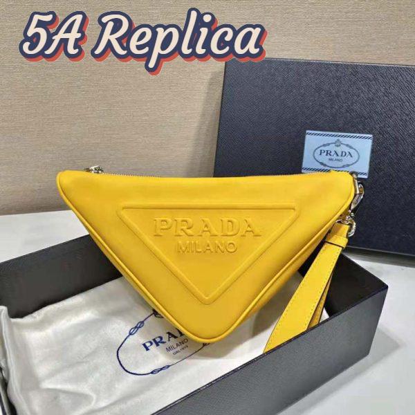Replica Prada Women Leather Triangle Leather Pouch-Yellow 5