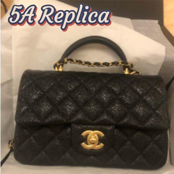 Replica Chanel Women Mini Flap Bag with Top Handle Grained Calfskin Gold Tone Metal Black 5