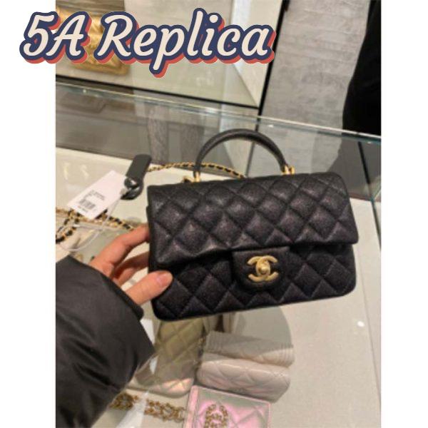 Replica Chanel Women Mini Flap Bag with Top Handle Grained Calfskin Gold Tone Metal Black 7