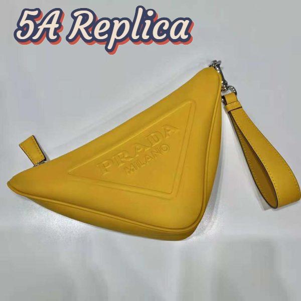 Replica Prada Women Leather Triangle Leather Pouch-Yellow 6
