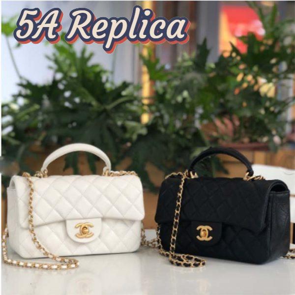 Replica Chanel Women Mini Flap Bag with Top Handle Grained Calfskin Gold Tone Metal Black 8