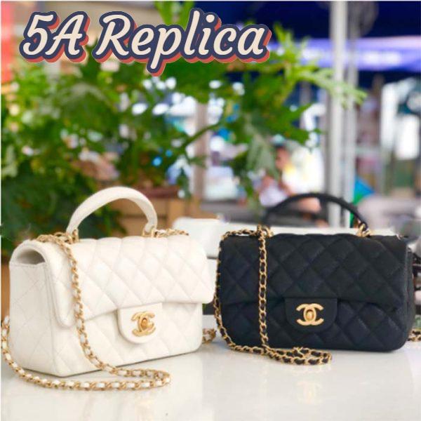 Replica Chanel Women Mini Flap Bag with Top Handle Grained Calfskin Gold Tone Metal Black 9