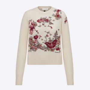 Replica Dior Women Sweater White Cashmere with Multicolor Butterfly Motif