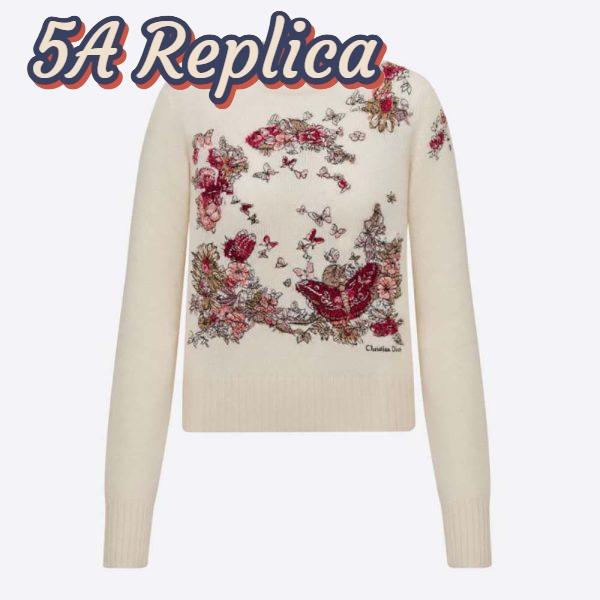 Replica Dior Women Sweater White Cashmere with Multicolor Butterfly Motif 2