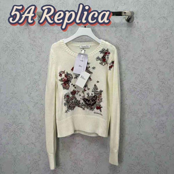 Replica Dior Women Sweater White Cashmere with Multicolor Butterfly Motif 3