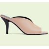 Replica Gucci Women GG Mid-Heel Open-Toe Pump Light Pink Leather Sole 7.6 Cm Heel 11