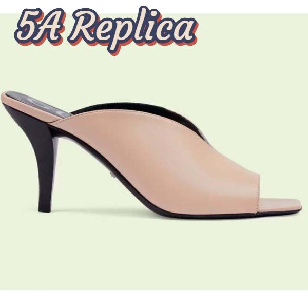 Replica Gucci Women GG Mid-Heel Open Toe Pump Light Pink Leather Square Toe