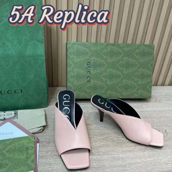 Replica Gucci Women GG Mid-Heel Open Toe Pump Light Pink Leather Square Toe 4